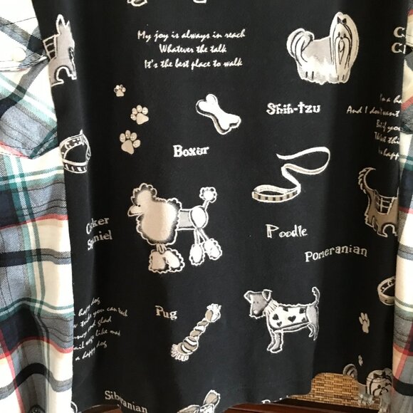 Upcycled Flannel Puppy Print Shirt, Size S-M: Oversized Sweater Top, Fringy Hem - Picture 5 of 13